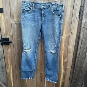 Silver Jeans Co. Women's Distressed Skinny Blue Denim Jeans Size 32x29